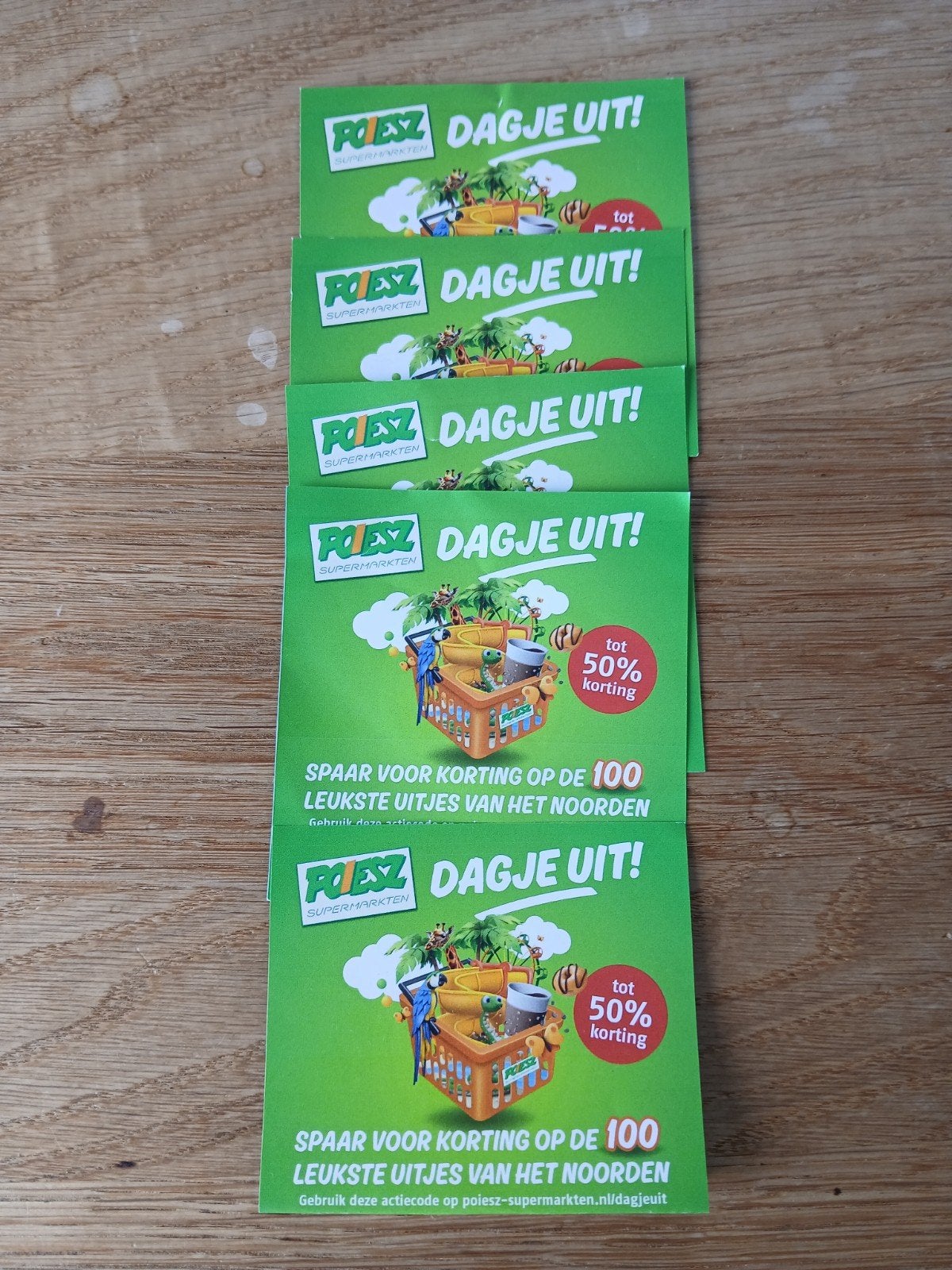 5 codes voor korting op een dagje uit van de Poiesz, Tickets en Kaartjes, Drie personen of meer, Kortingsbon