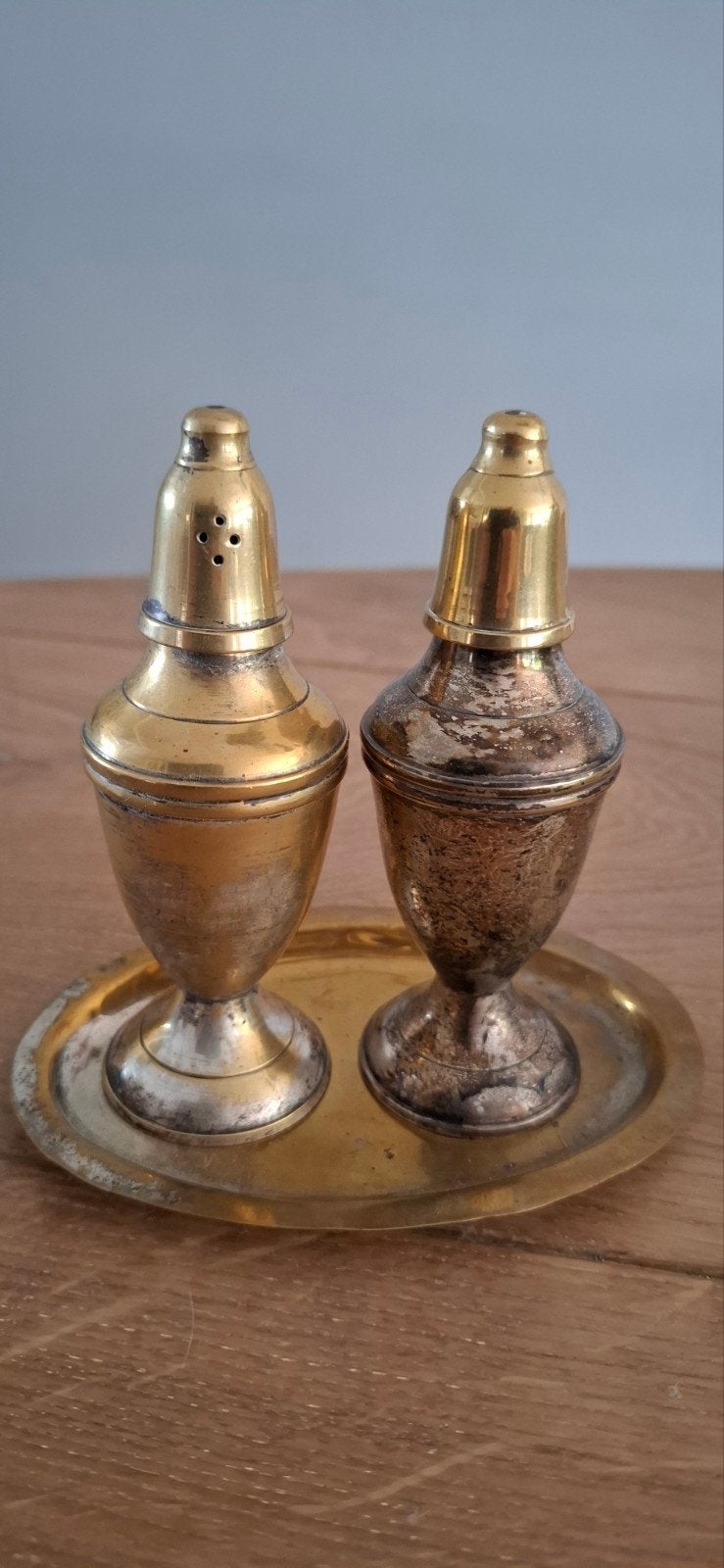 Vintage zout- en peperstel op dienblad, Ophalen of Verzenden