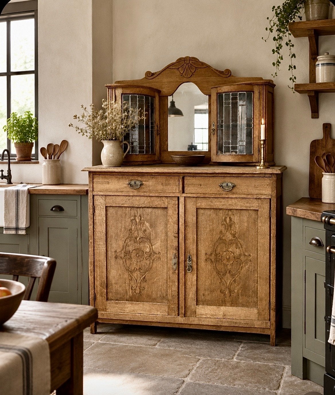 *Schattig dressoir buffetkastje vergrijsd eiken*, Huis en Inrichting, Ophalen, 25 tot 50 cm, Eikenhout, 100 tot 150 cm