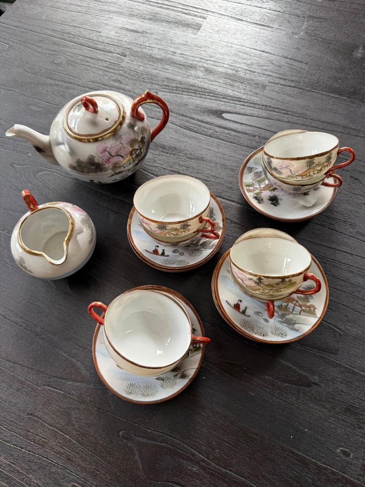Antiek Japans Satsuma theeservies met geisha decor, Ophalen of Verzenden