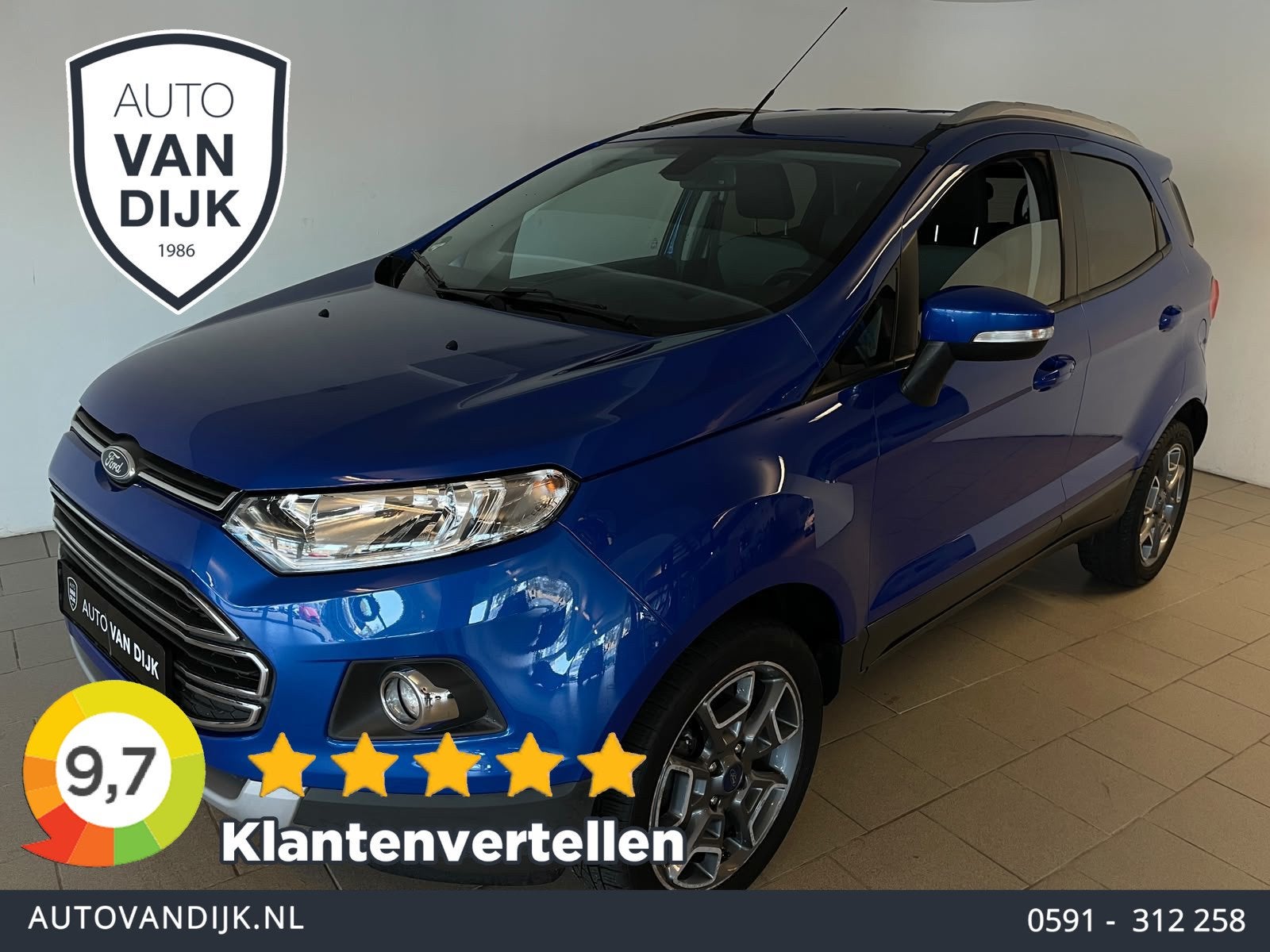 Ford EcoSport 1.0 EcoBoost Titanium AIRCO SCHERM CHROOM ACCE, Voorwielaandrijving, Gebruikt, Ecosport, Blauw