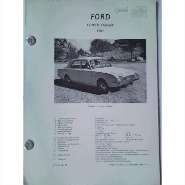 Ford Consul Corsair Vraagbaak losbladig 1964 #1 Nederlands, Ophalen of Verzenden, Gelezen, Ford