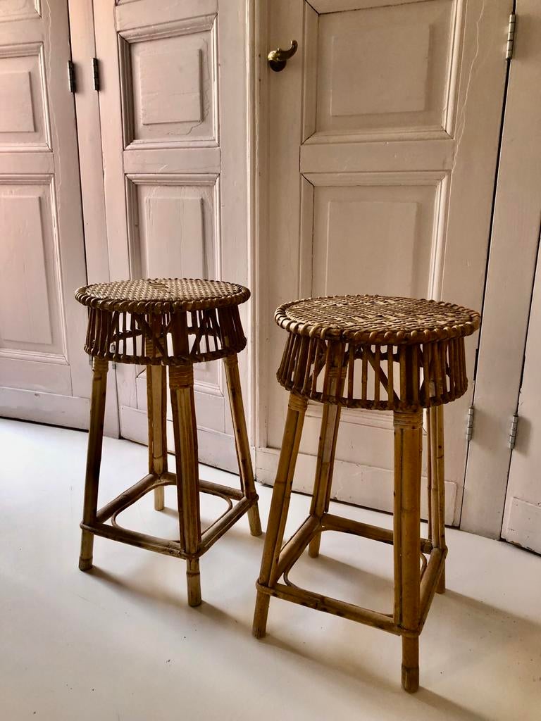 Vintage bamboe barkrukken - prijs per stuk, Huis en Inrichting, Barkrukken, Gebruikt, Met voetsteun, Verzenden, 60 tot 90 cm