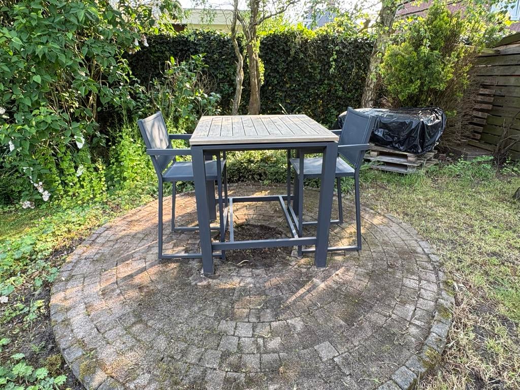 Life bar tafel met twee stoelen - 90x90cm, Tuin en Terras, Aluminium, Zo goed als nieuw, Tuinset, Ophalen