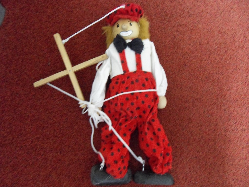 Clown aan touwtjes -- 35 cm. lang, Ophalen of Verzenden