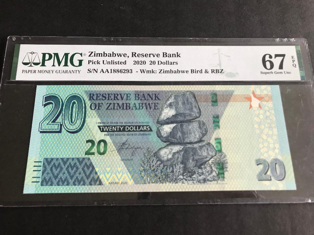 Zimbabwe 20 dollars 2020 PMG67 P104A AA1886293, Ophalen of Verzenden, Zimbabwe, Los biljet