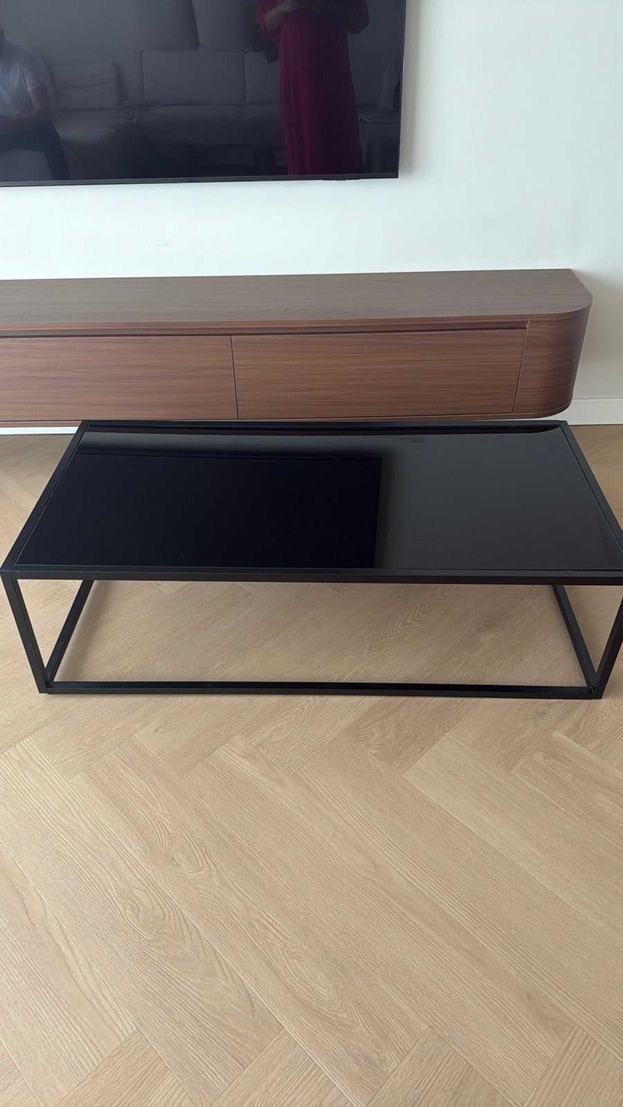 Zwarte salontafel met glas te koop 120 cm GRATIS OPHALEN ZSM, Ophalen, Gebruikt, Rond, 100 tot 150 cm