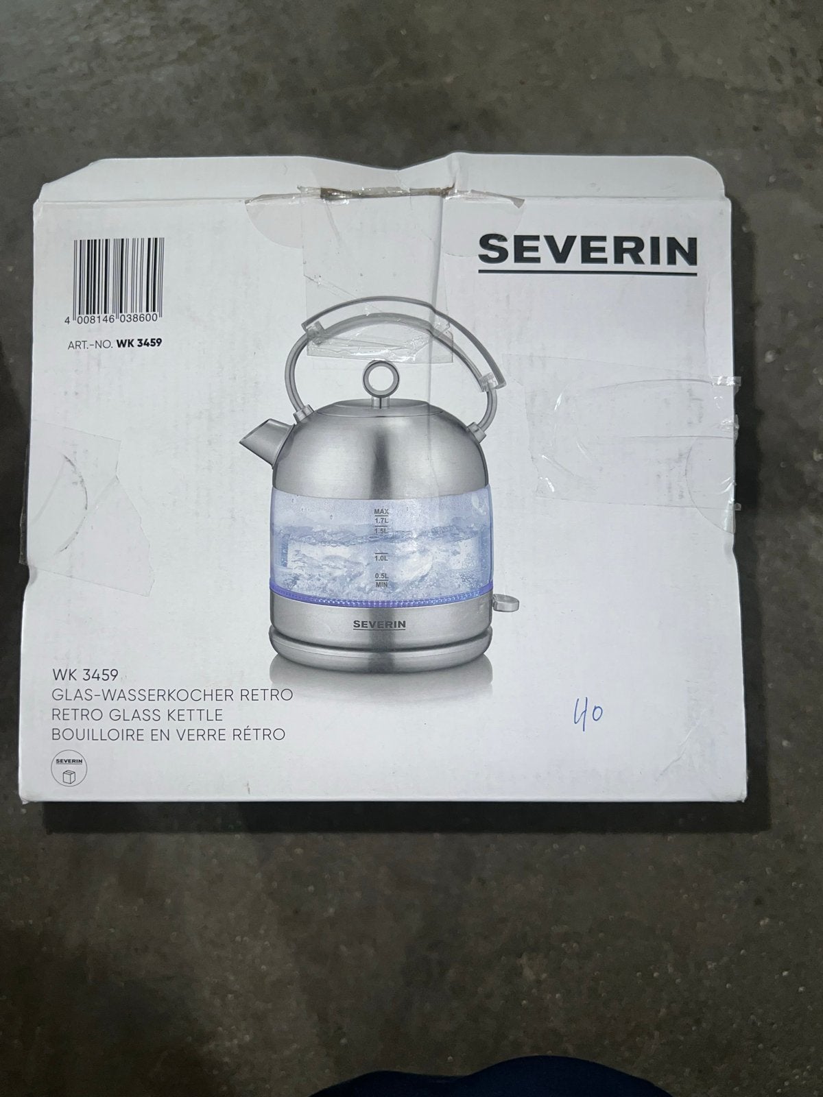 Severin WK 3459 Retro Glazen Waterkoker - Showroommodel, 1 tot 2 liter, Verzenden, Zo goed als nieuw, Rvs