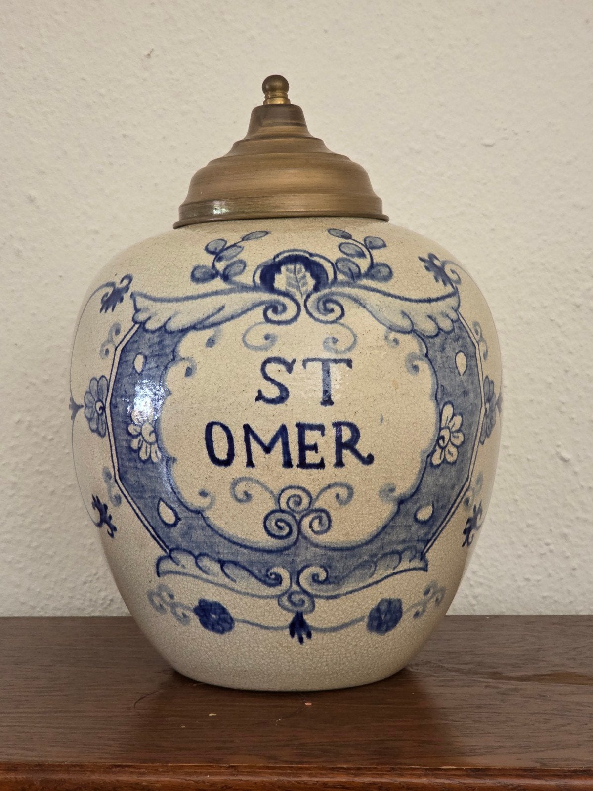 Delfts blauwe tabakspot "ST. OMER" met craquelé, Antiek en Kunst, Ophalen of Verzenden