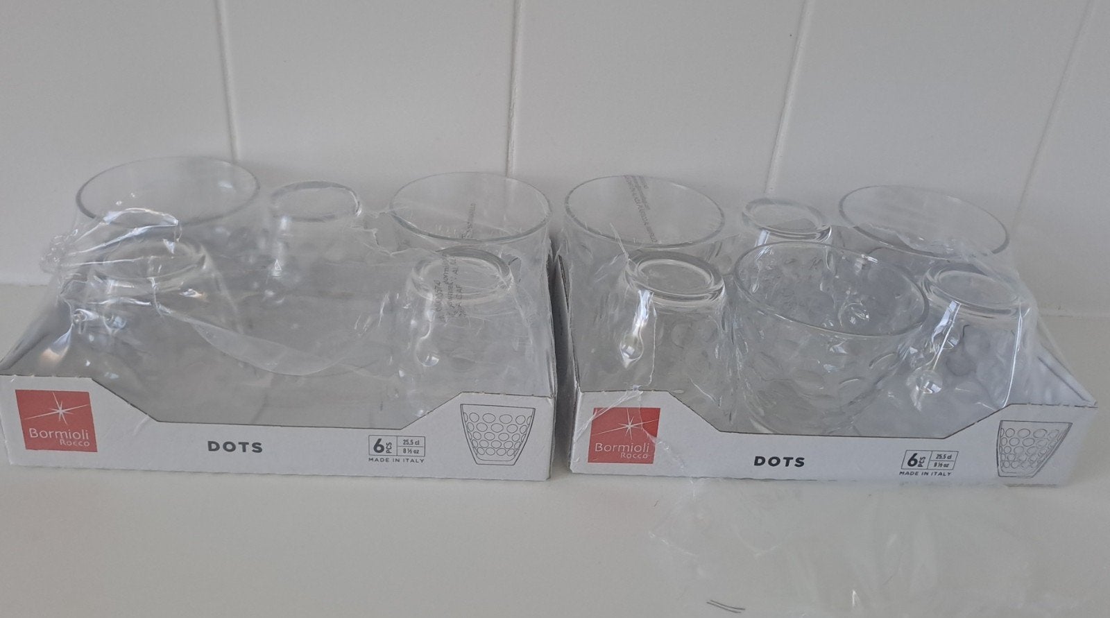 11 Bormioli Rocco Dots waterglazen - 25,5 cl, Huis en Inrichting, Keuken | Servies, Ophalen of Verzenden, Glas, Overige stijlen