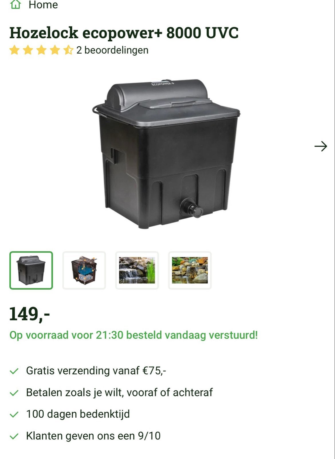 Hozelock Ecropower+ 8000 UVC Vijverfilter, Tuin en Terras, Ophalen of Verzenden, Nieuw