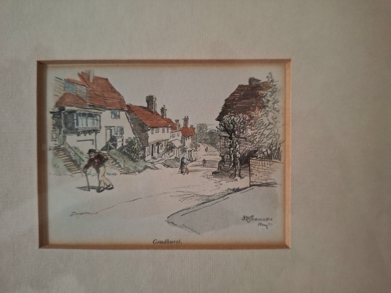 Mooie Engelse prent Goudhurst/Kent illustrator Hugh Thomson, Minder dan 50 cm, Ophalen of Verzenden, Zo goed als nieuw, 5 – 50