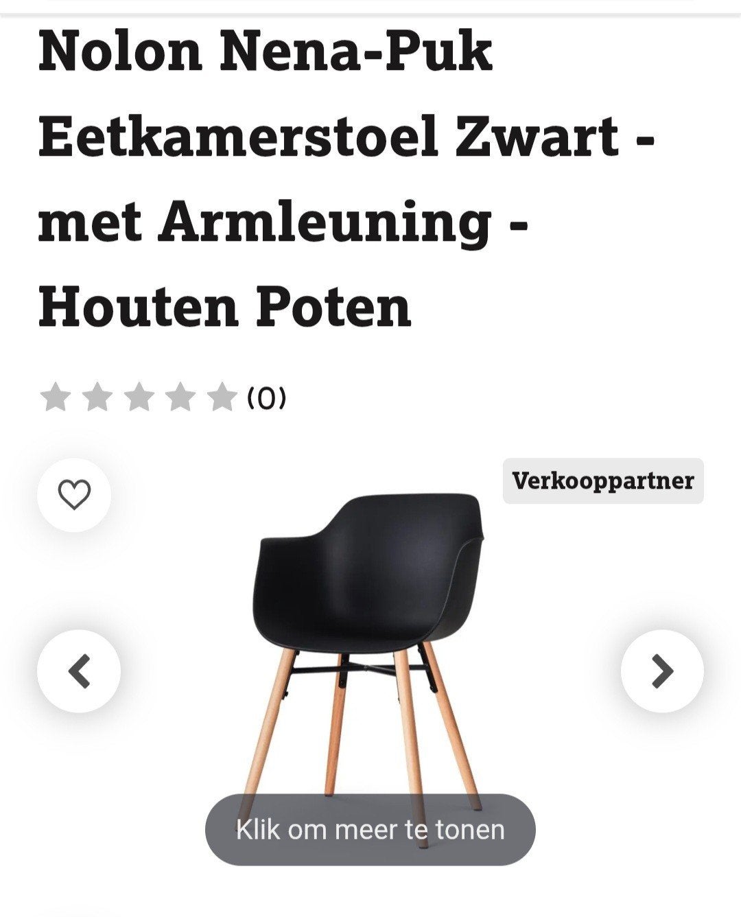 Nolon Nena-Puk Eetkamerstoel Zwart met Armleuning, Huis en Inrichting, Gebruikt, Zwart, Scandinavisch, Eén