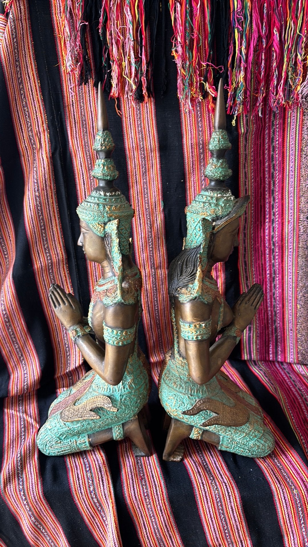 Set bronzen tempelwachters, Huis en Inrichting, Woonaccessoires | Boeddhabeelden, Ophalen, 47 cm, Metaal, Zo goed als nieuw