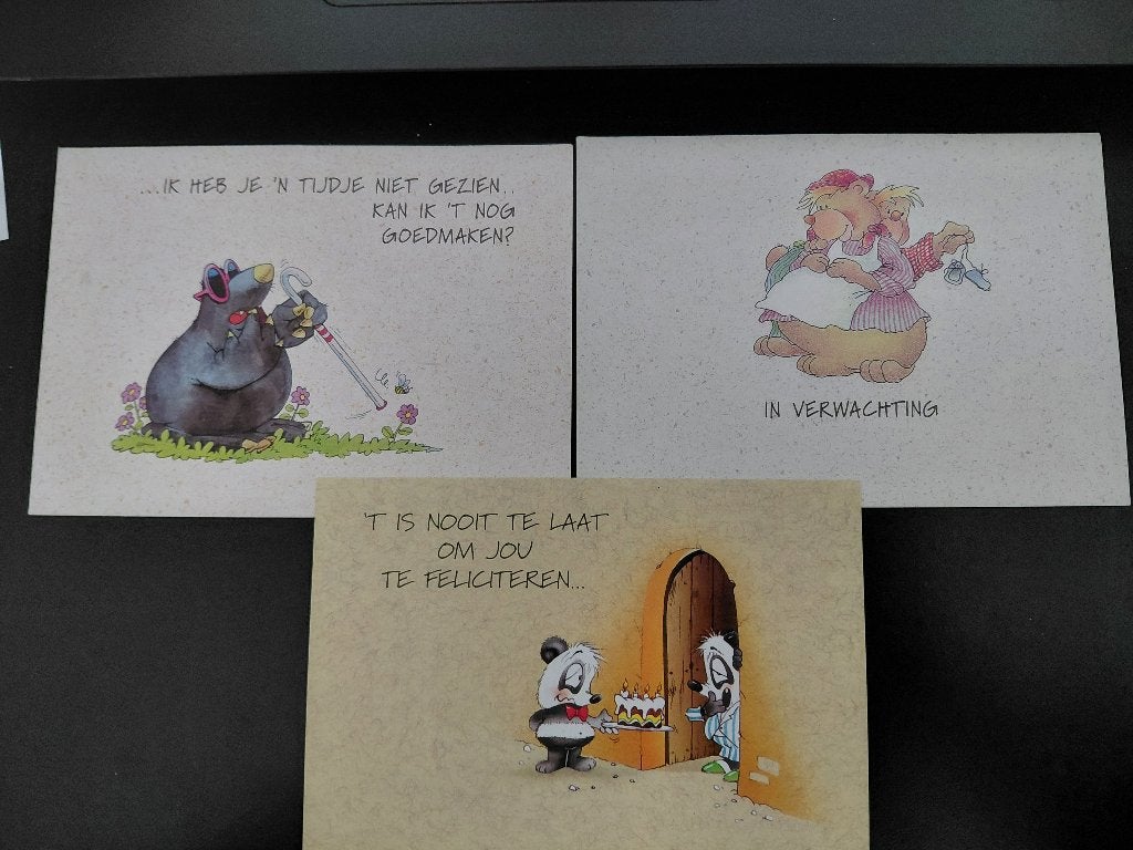 Fun kaarten met tekst, ongelopen, 3 stuks, jaren '90, Verzenden, 1980 tot heden, Ongelopen, Overige thema's