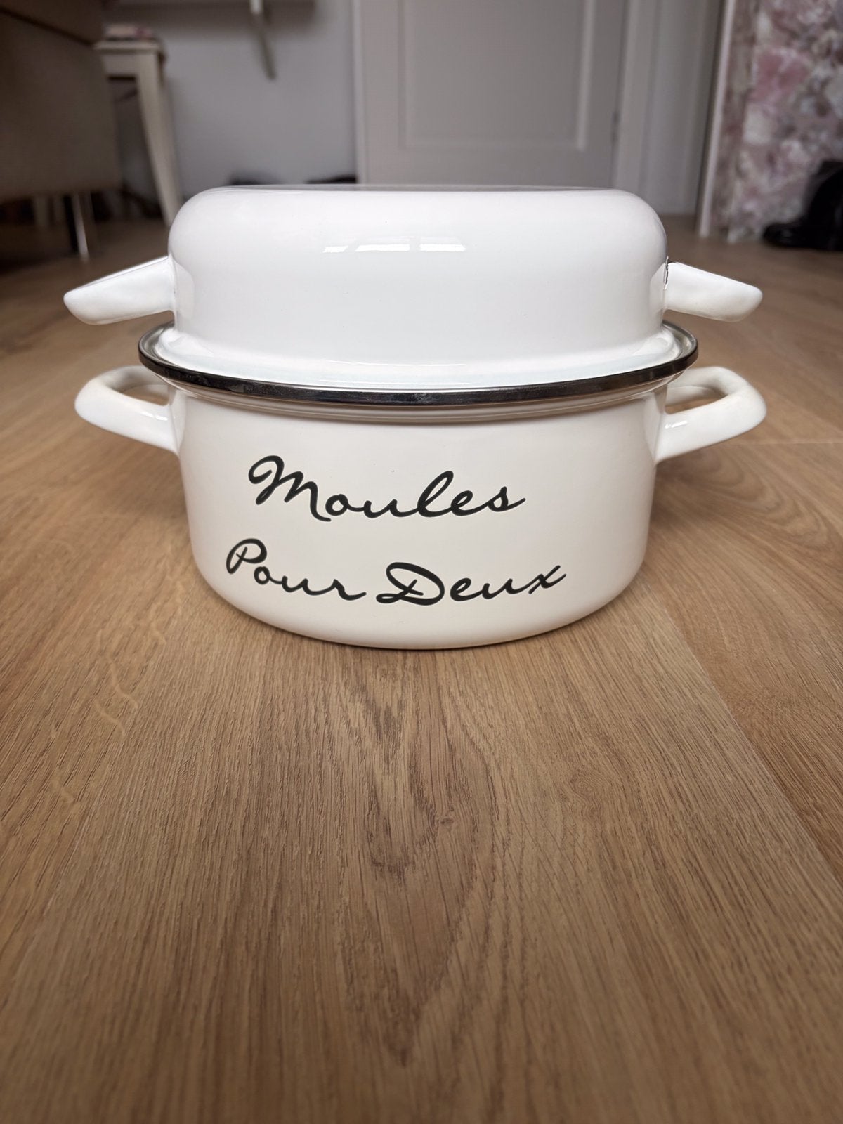 Riviera Maison pan witte mosselpan recept 2 personen, Ophalen of Verzenden, Zo goed als nieuw, Overige materialen, Kookpan of Snelkookpan