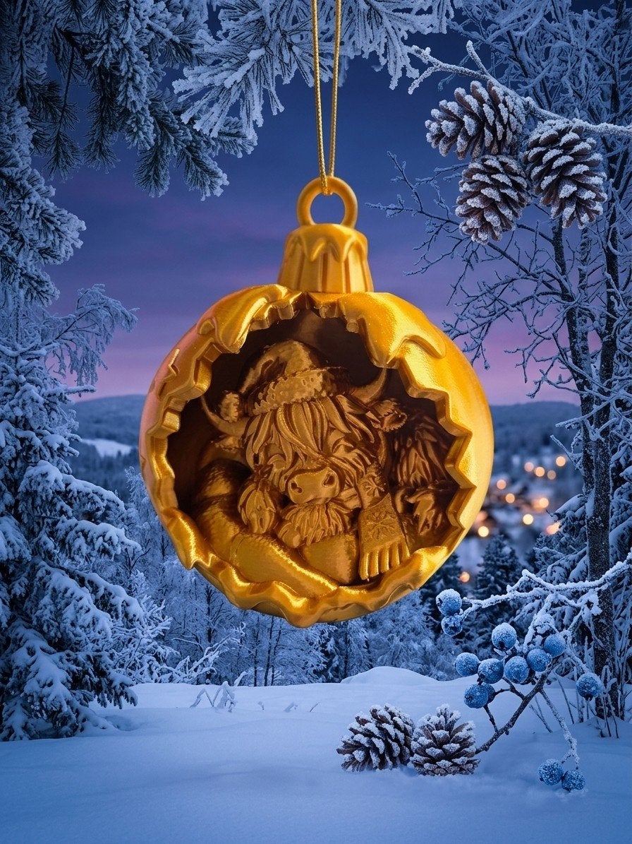 Luxe 3D-Geprinte Kerstbal met Schotse Hooglander, Diversen, Nieuw, Ophalen of Verzenden, Zundert, EMMA3D-creations@outlook.com