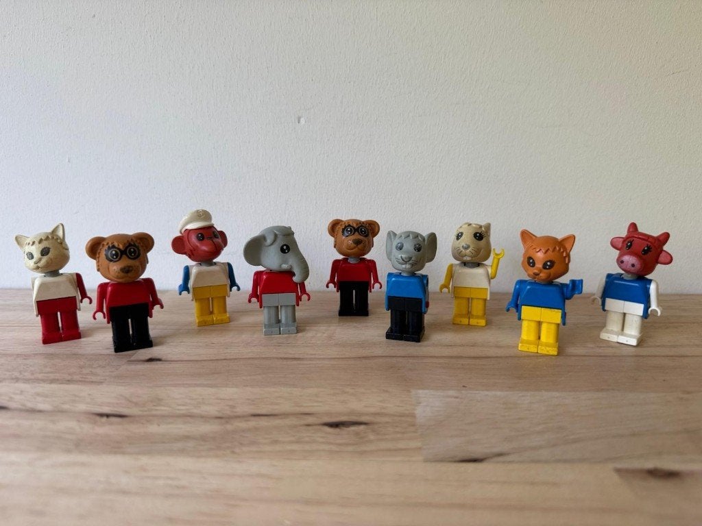 Vintage Fabuland dierenfiguren set - 9 stuks, Inclusief minifiguren, Gebruikt, Overige thema's, Lego