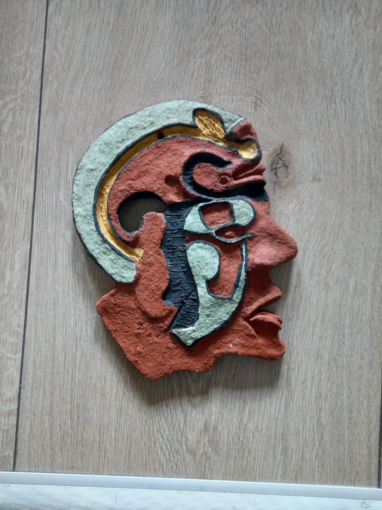Vintage kunstwerk , plaque,  hoofd van klei, Ophalen of Verzenden, Huis en Inrichting