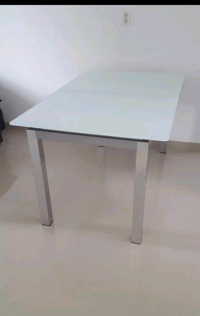 Moderne glazen uitschuifbare eettafel - 140/180 x 90 cm, Huis en Inrichting, Tafels | Eettafels, Ophalen, Gebruikt, 50 tot 100 cm