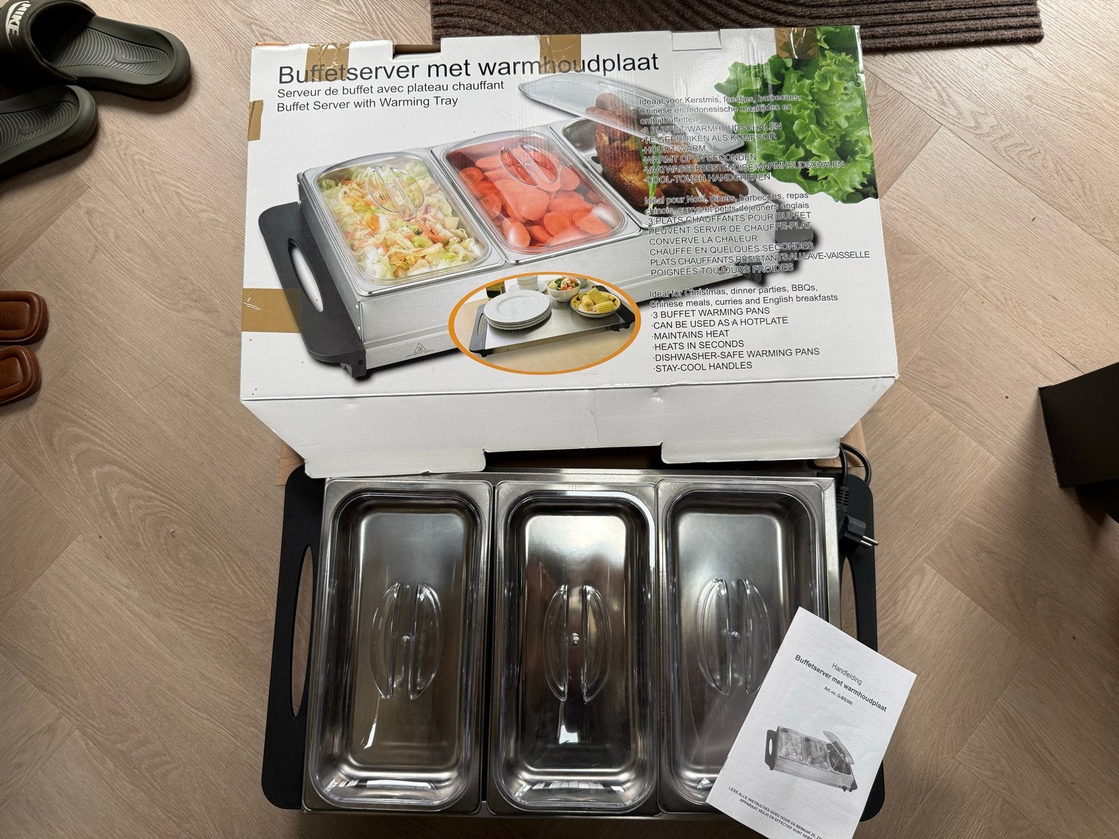 Buffetserver met warmhoudplaat - in doos, zo goed als nieuw!, Ophalen of Verzenden, Zo goed als nieuw
