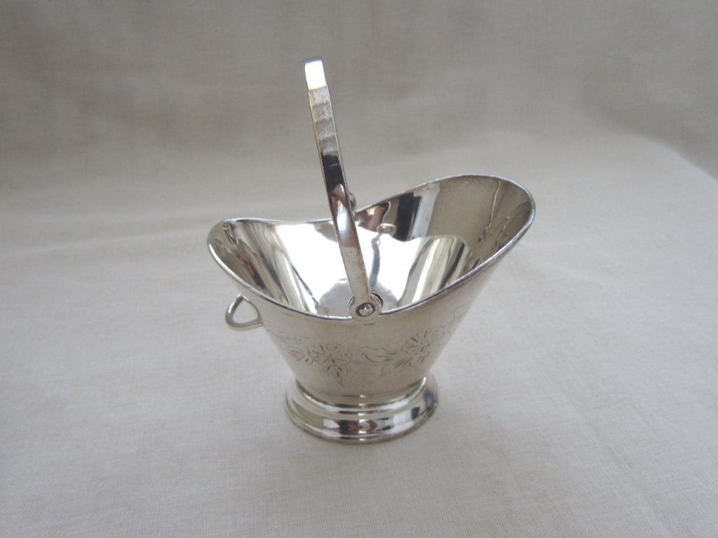 Verzilverd emmertje / mandje met hengsel - Vintage DE, Ophalen of Verzenden, Zilver