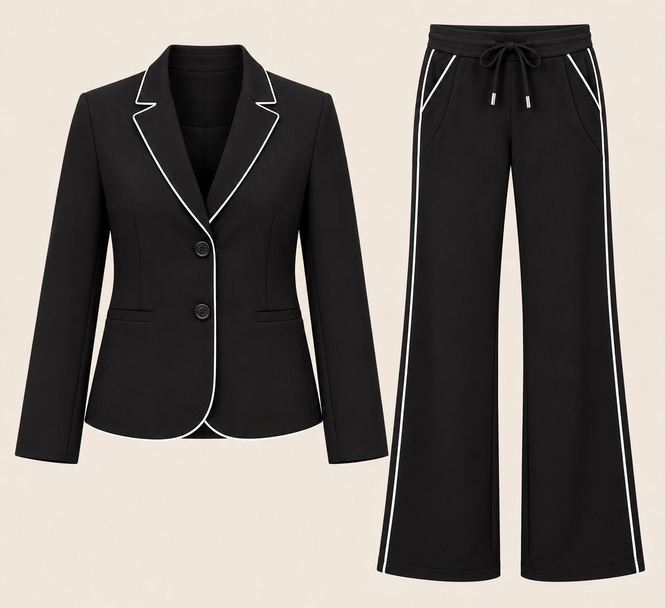 Mi Piace travelstof blazer en broek zwart / silver  S, Kostuum of Pak, Verzenden, Zwart, Nieuw