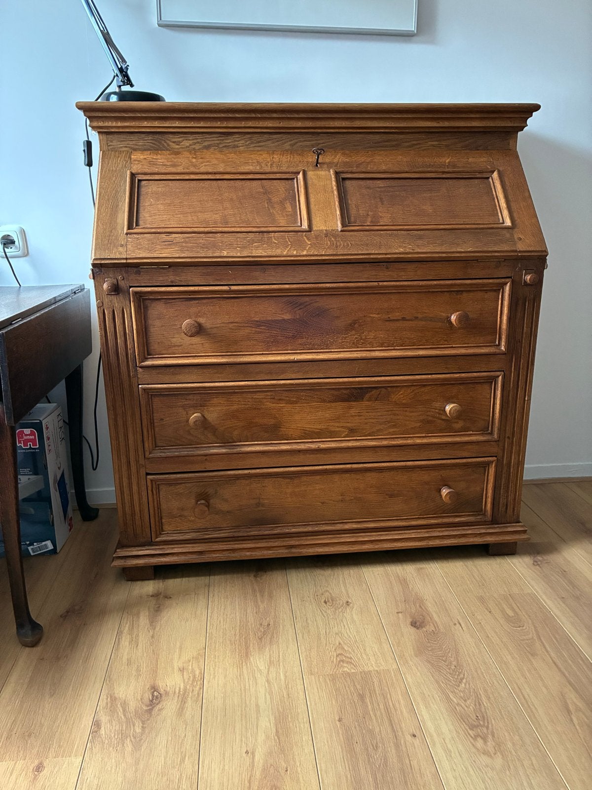 Antiek eiken secretaire / bureautje met klep, Ophalen