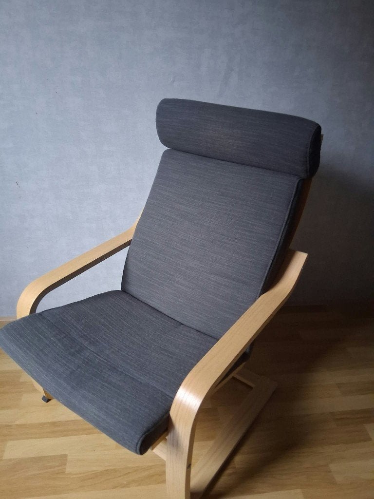 fauteuil met antraciet bekleding, Ophalen, Gebruikt, Hout, 50 tot 75 cm