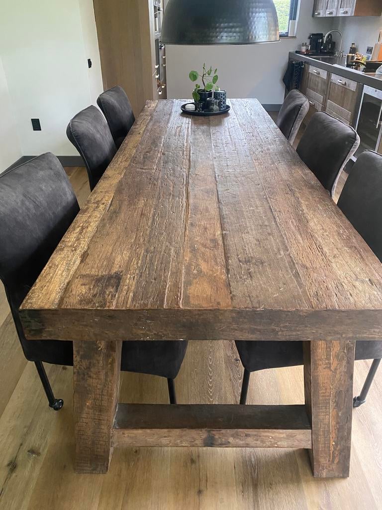 Robuuste echte houten tafel, Huis en Inrichting, Ophalen, Nieuw, 4 tot 6 stoelen