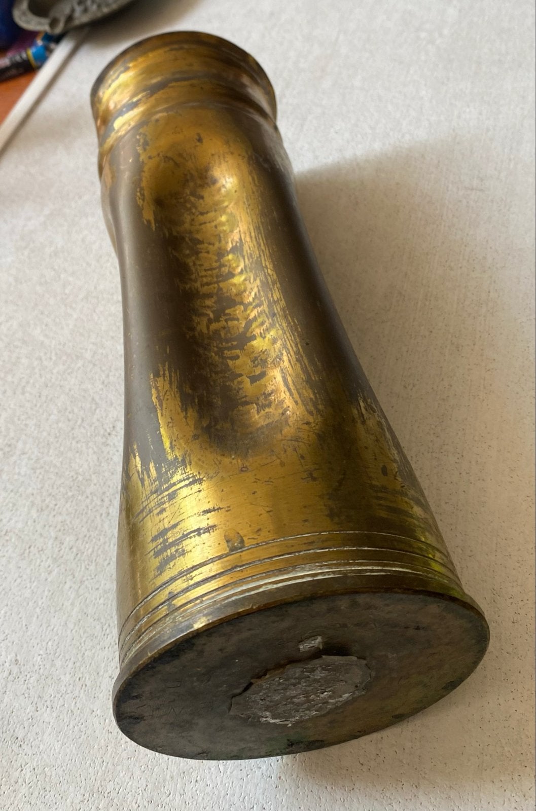 Antieke Koperen Huls Vaas (29cm/1,7 kg) – Britse 25-Pounder, Ophalen of Verzenden, Koper