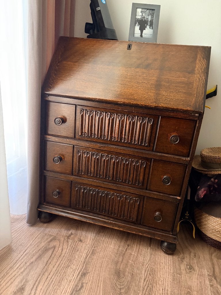 Antiek Engelse eiken secretaire, Ophalen, Gebruikt, Antiek