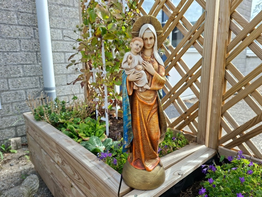 antiek schitterende gekleurde maria beeld met kindje jezus, Antiek en Kunst, Ophalen of Verzenden