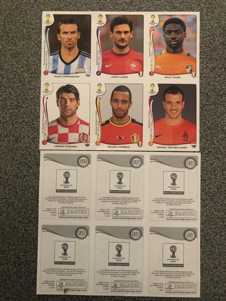 Panini WK 2014 Brazil Spelerskaarten - 6 stuks, Ophalen of Verzenden, Gebruikt, Overige sporten, Spelerskaart