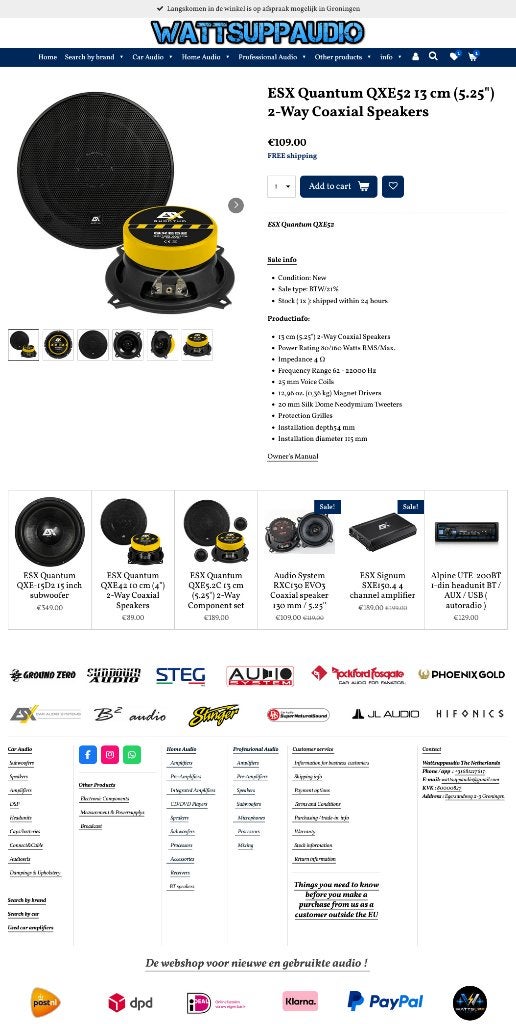 ESX Quantum QXE52 13 cm (5.25") 2-Way Coaxial Speakers, Audio Design, Nieuw, Am Breilingsweg 3, 76709 Kronau, Duitsland, Ophalen of Verzenden