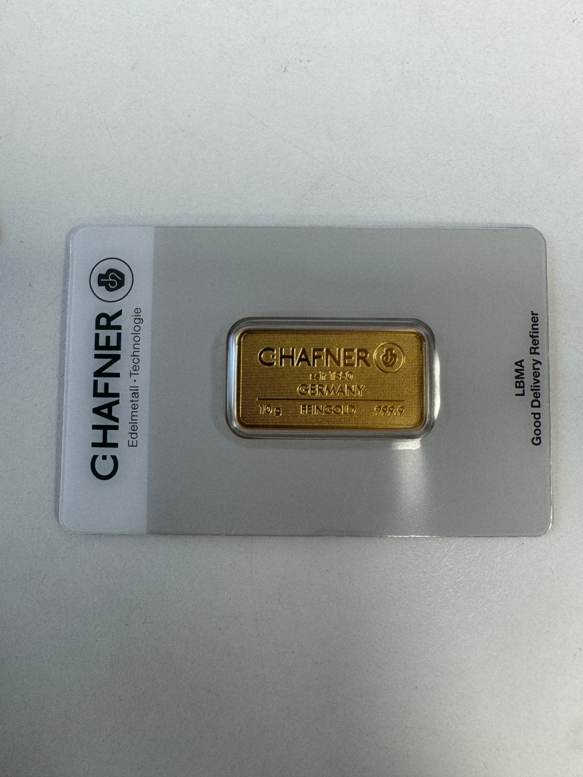 10 gram goudbaar C. Hafner met certificaat, Ophalen of Verzenden, Goud