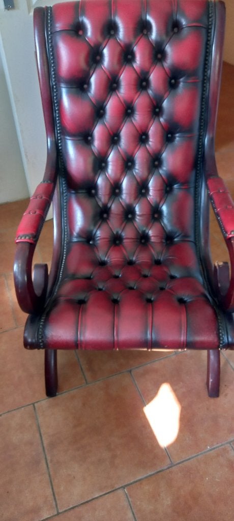 Orginele Chesterfield Slipper Chair (Rock) Oxblood Rood Leer, Huis en Inrichting, Stoelen, Ophalen, Gebruikt, Vintage, Eén