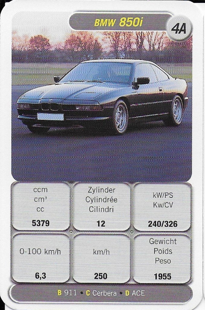 Kw4534 autokaartje bmw 850i ( 4a ), Ophalen of Verzenden, Zo goed als nieuw, Auto's