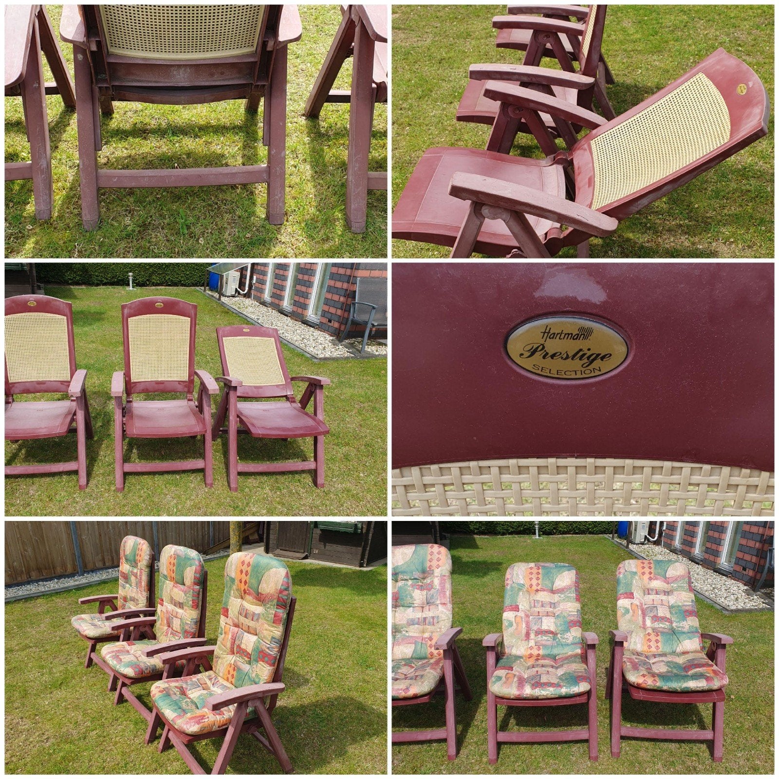 2 Prestige Selected kunststof tuinstoelen + 5 kussen, Tuin en Terras, Tuinstoelen, Ophalen, Gebruikt, Kunststof, Verstelbaar