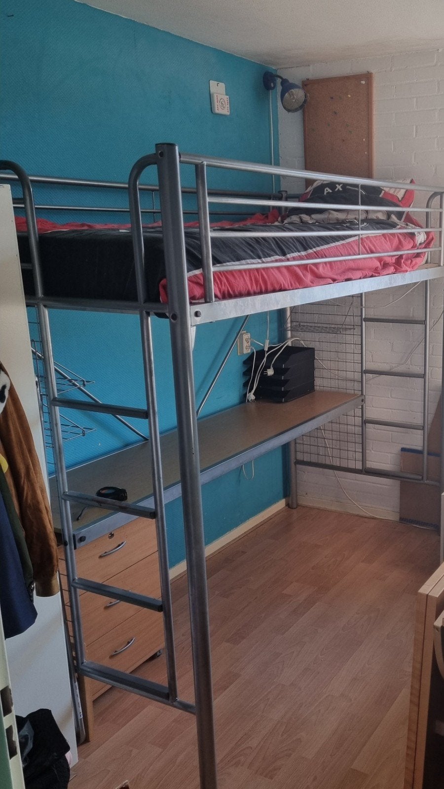 Gave metalen hoogslaper te koop., Gebruikt, Eenpersoons, 210 cm, 160 tot 180 cm