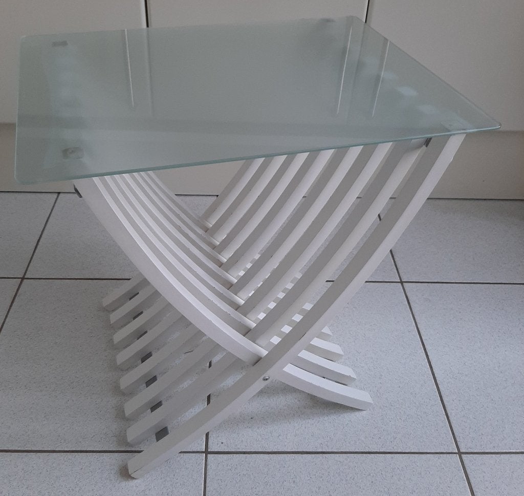 Ikea wit bijzettafeltje met glasplaat ( 1999 ), Minder dan 55 cm, Vierkant, Zo goed als nieuw, Ophalen