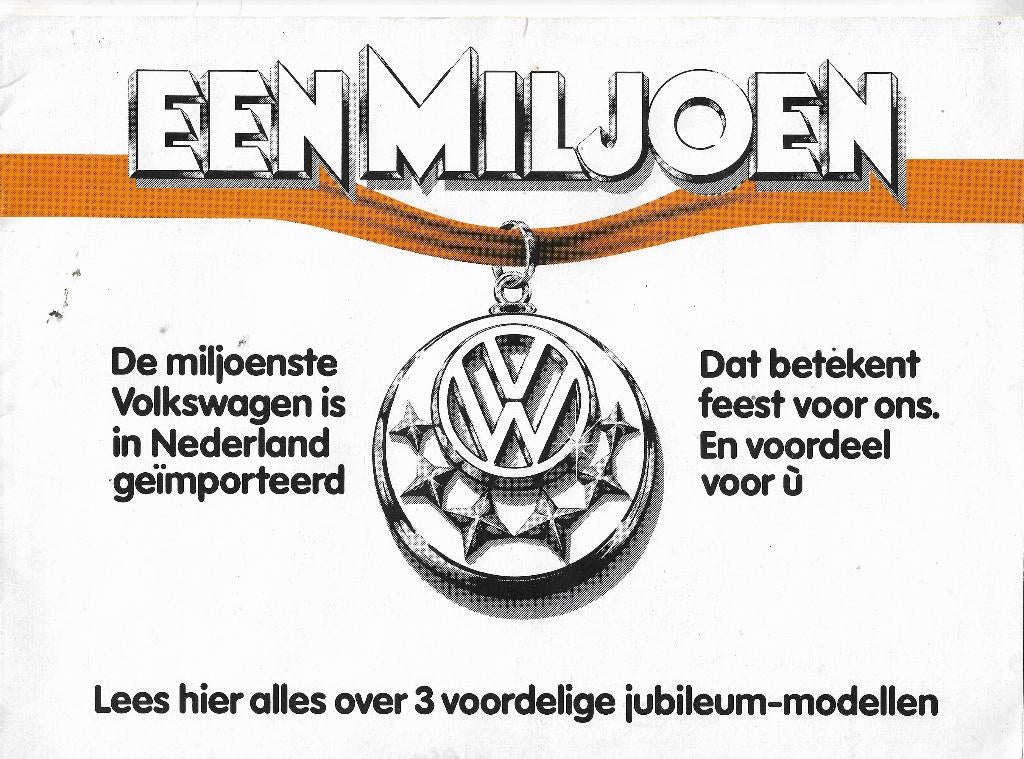 Brochure VW Volkswagen "Een miljoen". Golf en Passat, 1980., Pon's Autohandel, Leusden., Nieuw, Ophalen of Verzenden, Volkswagen