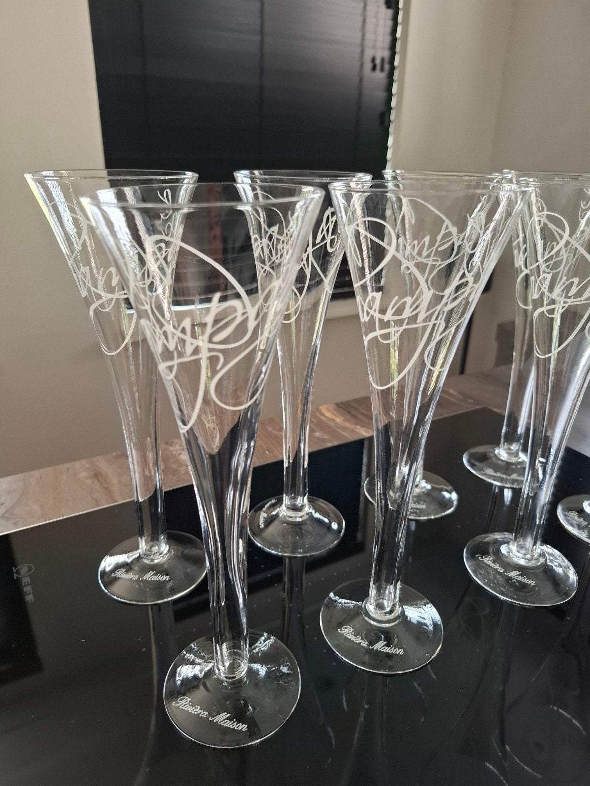 8 Riviera Maison champagneglazen, 25 cm, als nieuw, Ophalen of Verzenden, Zo goed als nieuw, Glas, Riviera Maison