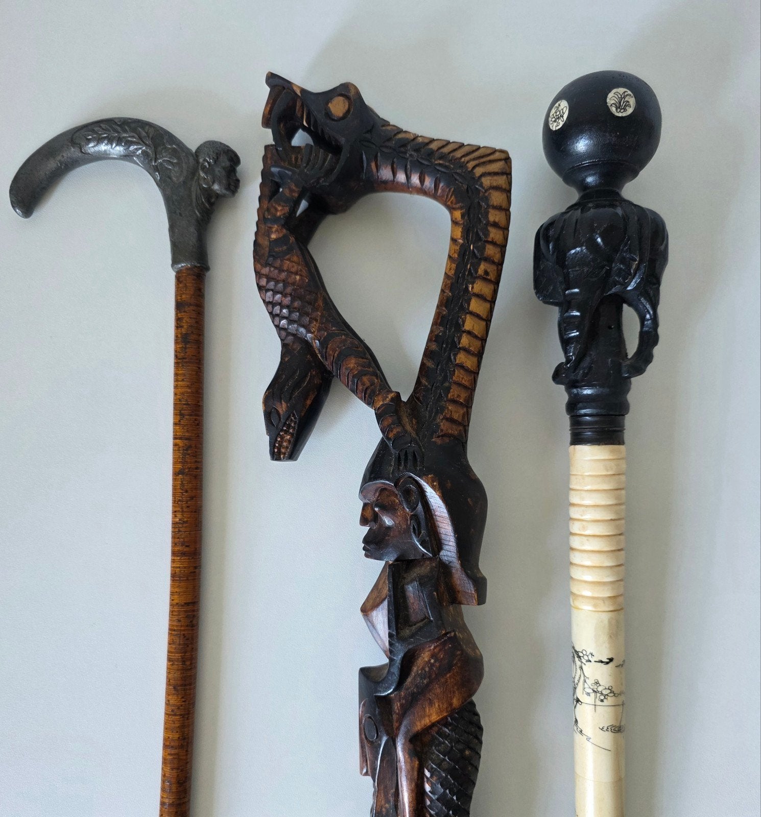 3 Antieke wandelstokken., Antiek en Kunst, Ophalen of Verzenden