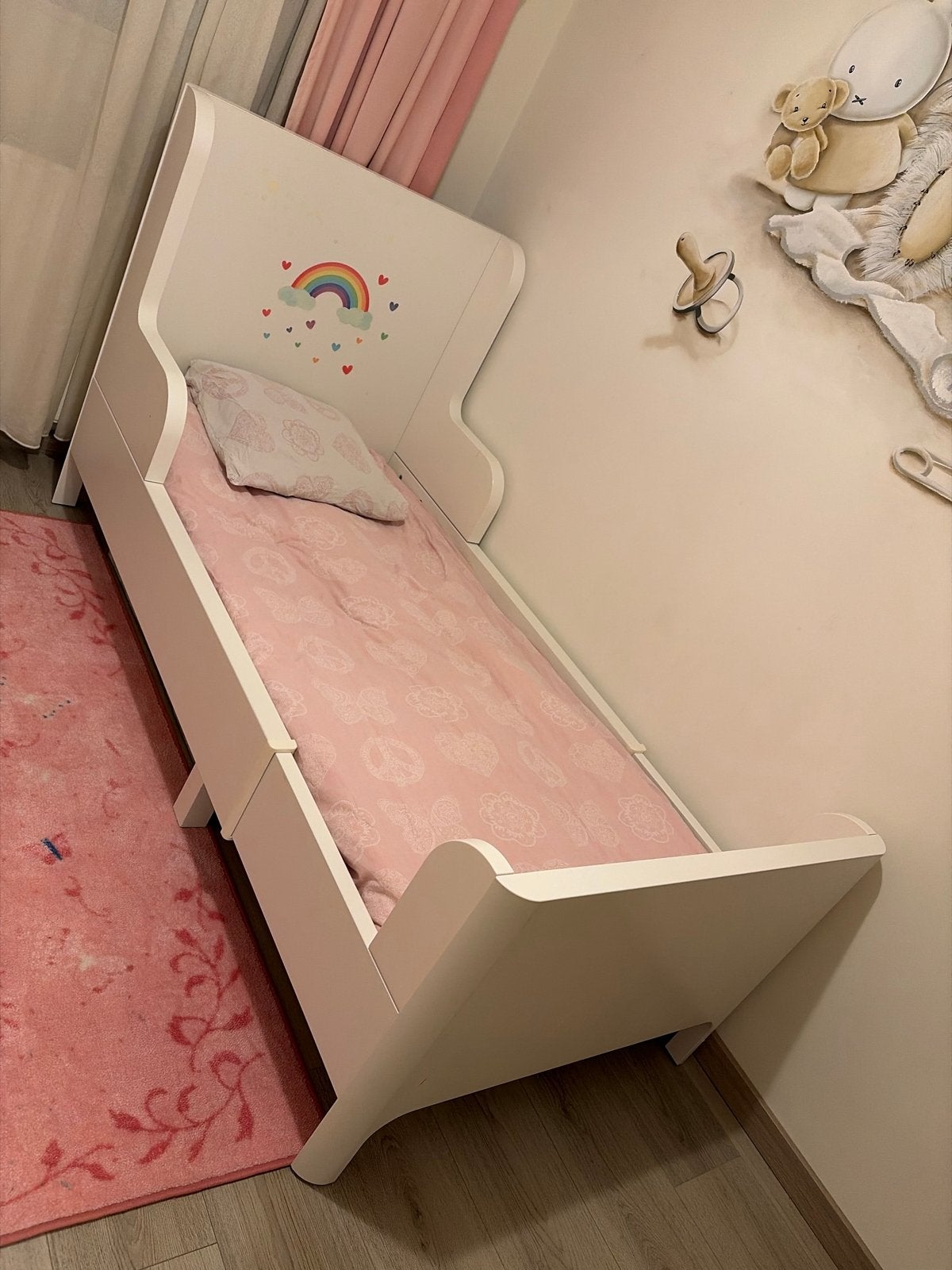 Peuterbed- Wit, Ophalen, 70 tot 85 cm, Zo goed als nieuw, Lattenbodem