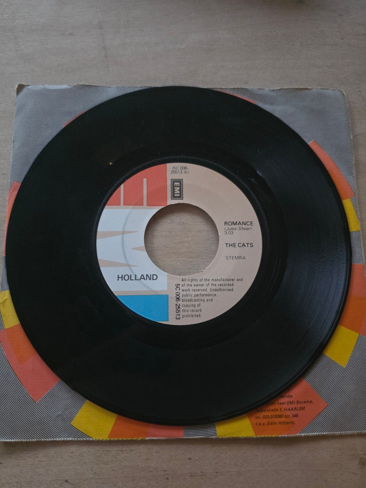 The cats - Romance, Cd's en Dvd's, Vinyl Singles, Gebruikt, Pop, Overige typen, Beschermende buitenhoes, 7 inch, Ophalen of Verzenden