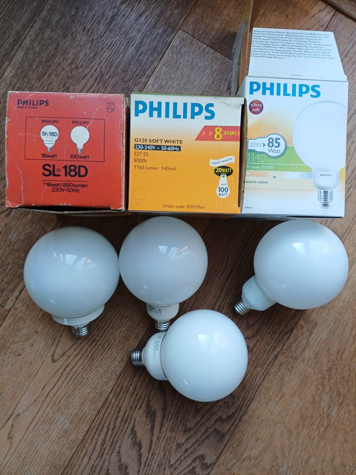 4x Philips globe spaarlampen E27 fitting, Philips, Nieuw, Spaarlamp, E27 (groot)