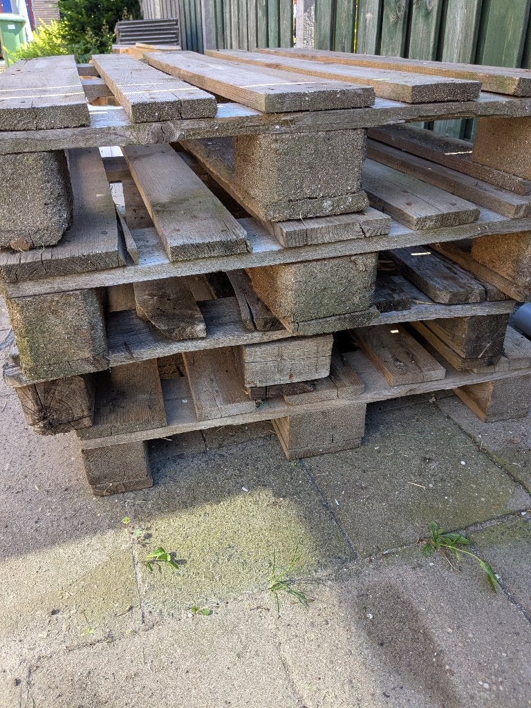 4 pallets 120x80, Ophalen, Gebruikt, 50 mm of meer, Pallet