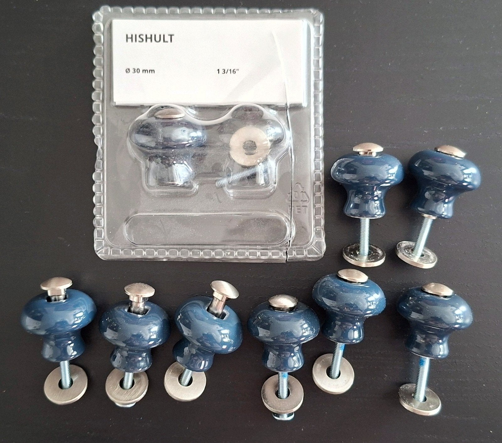 Ikea Hishult deurknoppen meubelknoppen 9x donkerblauw navy, Ophalen of Verzenden, Zo goed als nieuw
