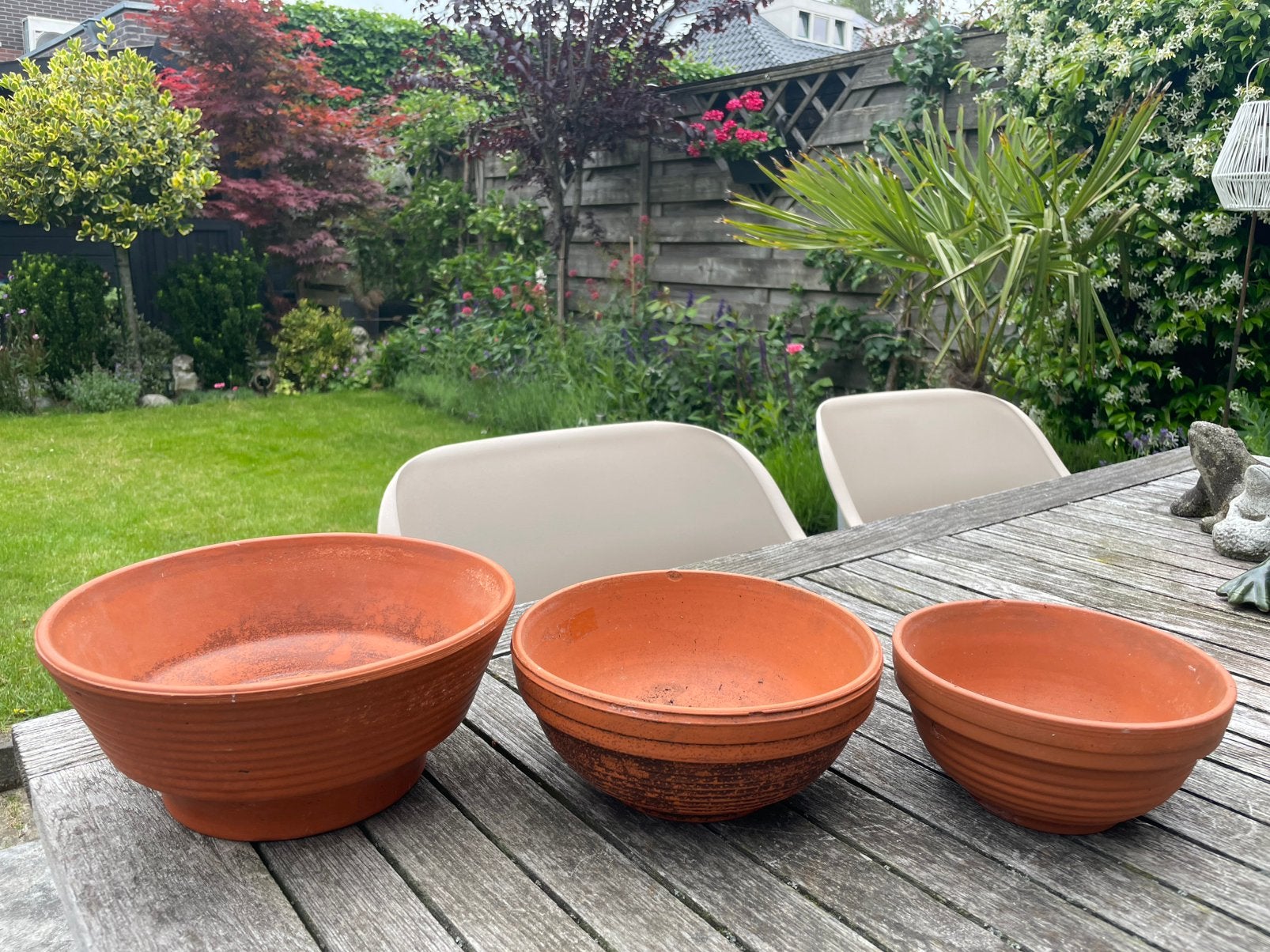 3 terracotta plantenschalen, Tuin en Terras, Bloempotten, Gebruikt, Rond, Ophalen of Verzenden, Terracotta